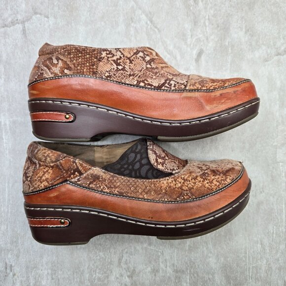 L'artiste Spring Step Clogs Brown Leather Snake Print Slip On Platform Work Shoe - Picture 5 of 12